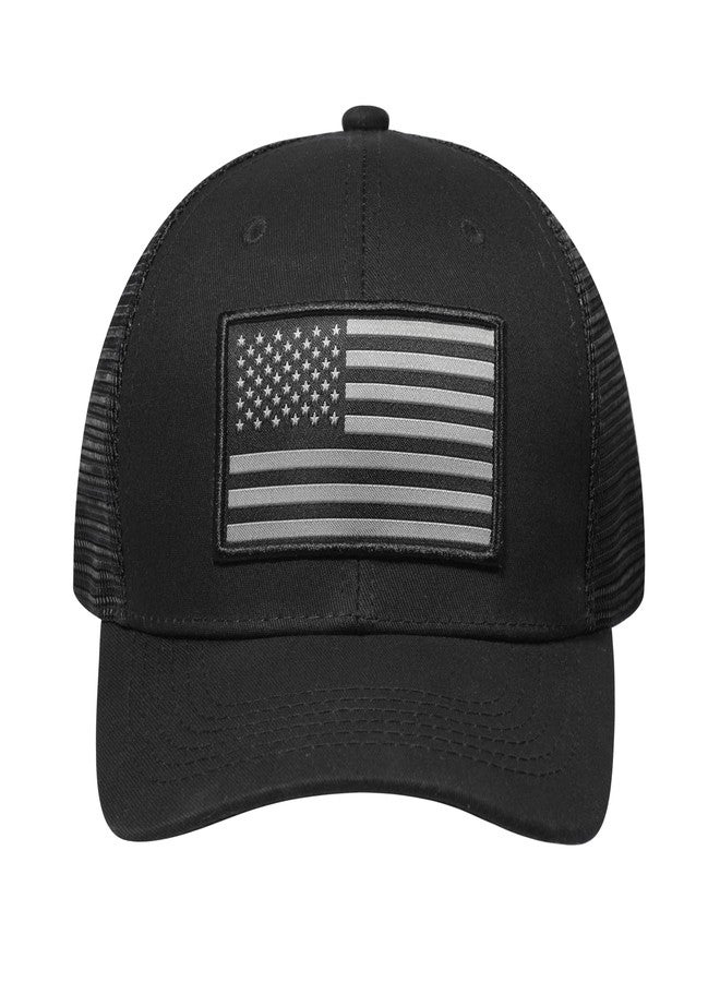AURR American Flag Trucker Hat, Patriotic Baseball Cap for Men & Women, Breathable Mesh Adjustable Snapback, USA Flag Patch Black/Black - Image 2
